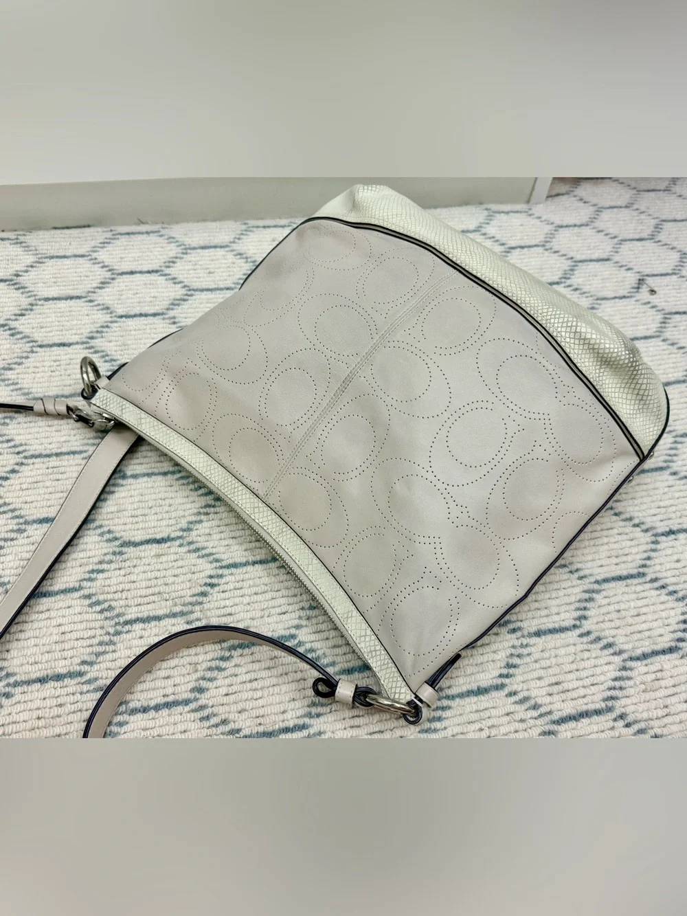 COACH Vintage Y2K Ivory Park Perforated & Snakeskin Embossed Leather Hobo Bag